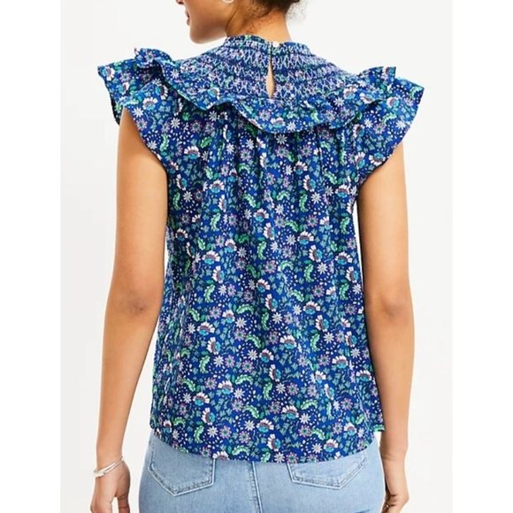 LOFT WOMEN Petite Floral Smocked Ruffle Yoke Top PM - Picture 13 of 13